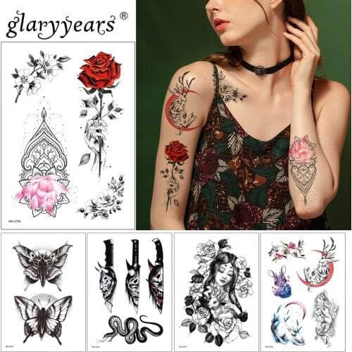 Glaryyears 1 Sheet Temporary Tattoo Sticker Hot Fake Snake And Flower Flash Waterproof Fashion Small Body Art Men Women