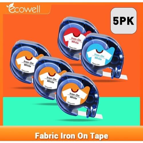 Ecowell 5PK Multicolors Fabric Iron-on Label Compatible LT 18769 18773 18777 Iron on Clothing Label for Dymo Letratag printer