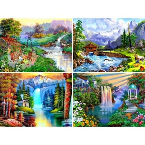 Yumeart DIY Diamond Painting Garden Full Square Diamond Embroidery Landscape Rhinestones Waterfall Picture Mosaic Wall Art Craft