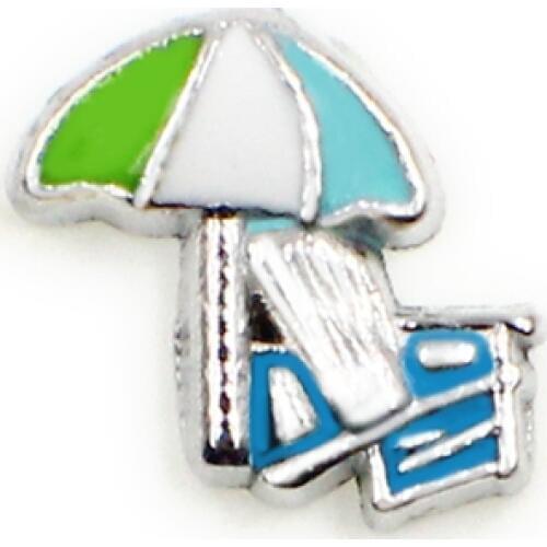 Green Beach Umbrella Floating Charms For Living Memory Glass Floating Locket Pendants Necklace DIY Accessories 10pcs/lot