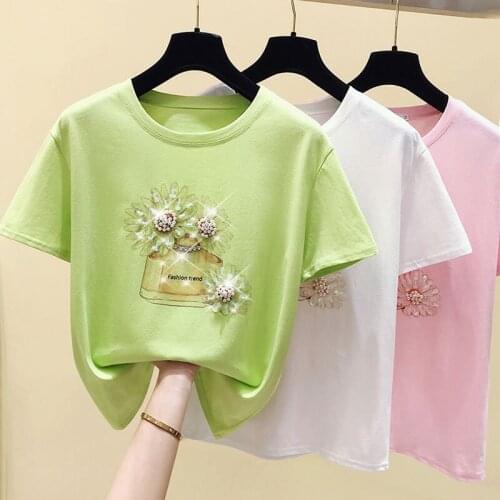 Korean Women Clothing 2020 Ladies Tops Short Vintage Office Lady Diamonds Printing Beaded Blusas Femininas Shirts for Women 0645