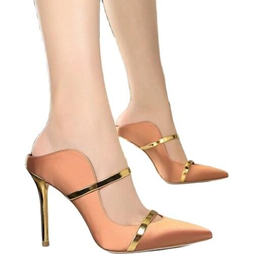 Fashion pointed toe 10cm high heels women stiletto with shallow mouth word with women slippers women sandals Silk women sandals