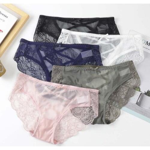 Lace Panties Women Sexy Transparents Underwear Hollow Out Woman Lingerie Low Waist M-2XL Large Size Lady Soft Underpantes