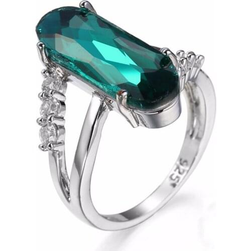 Wholesale Fashion Silver color Green Oval CZ Zircon Finger Rings For Women Male Wedding Band Jewelry Anillos Mujer
