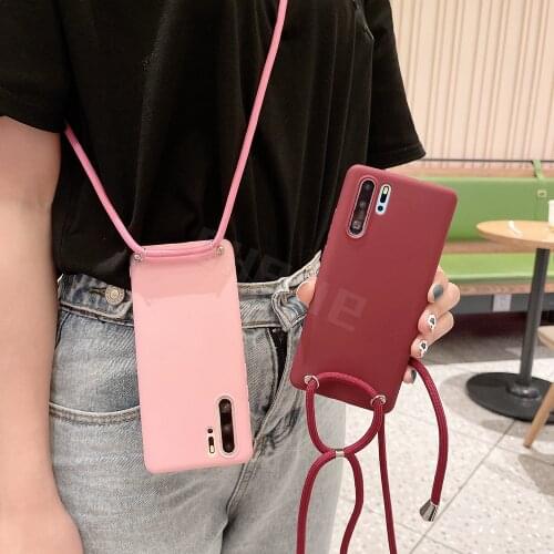 Liquid Crossbody Strap Case For Huawei Mate 40 Pro Plus 20 10 Lite 9 Pro Cover Necklace Lanyard Rope Matte Fundas Silicone TPU