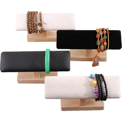 1 Pc Velvet Wood Suede/PU Bracelet Display Bangle Jewelry Dispaly Stand Chain Watch T-Bar Rack Cases Jewelry Organizer Shelf