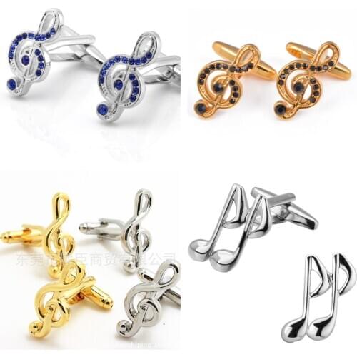 10pairs/lot Music Note Cufflinks Crystal Rhinestone Musical Notation Cuff Links Mens Fashion Jewelry Accessory Wholesale