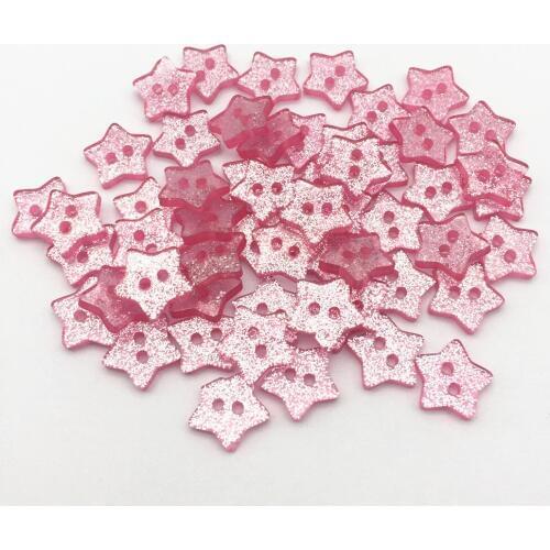 1000pcs 14mm Pink Color Resin Glitter Star Buttons Sparkle Sewing 2 Holes Bouton Embellishments Button Cardmaking Scrapbooking
