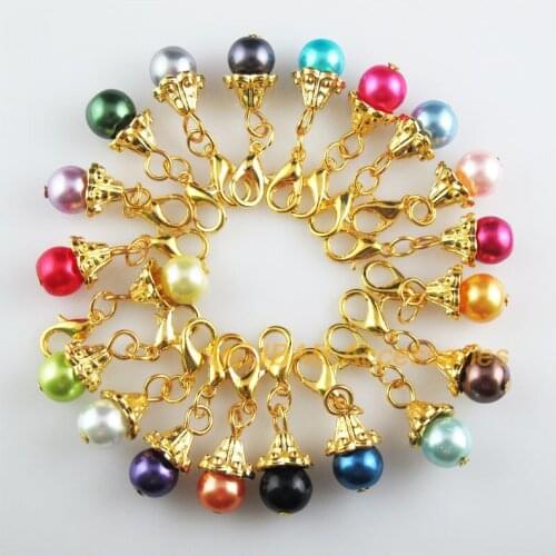20 New Horn 9x16mm Charms Mixed Ball Glass Gold Color Retro With Lobster Claw Clasps