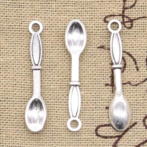 30pcs Charms Spoon 6x33mm Antique Silver Color Pendants DIY Necklace Crafts Making Findings Handmade Tibetan Jewelry