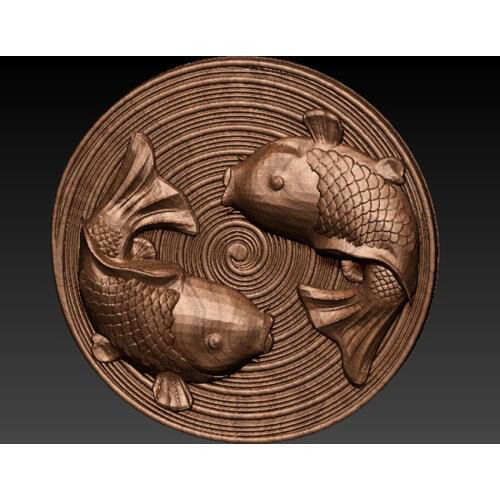 3D model Round wooden fish relief in STL file for cnc router carving and engraving artcam 3d furniture decoration Decor