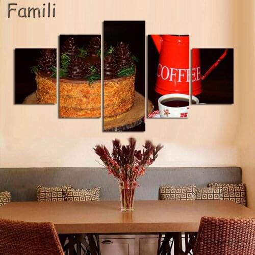 5Panel Canvas Painting Coffee background Print Painting On Canvas Wall Art Picture Kitchen Home Decoration Unframed