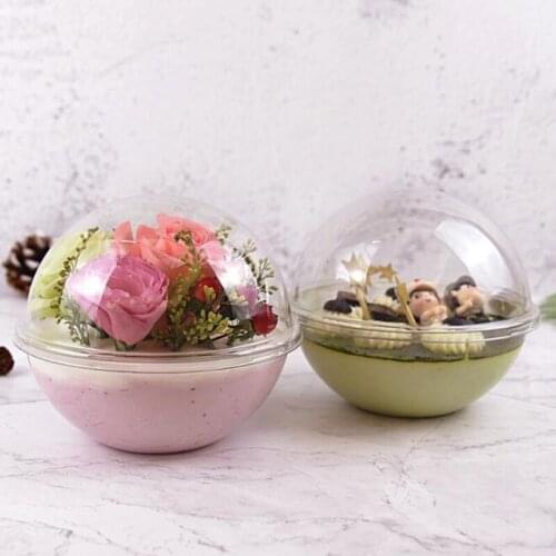50pcs Christmas Mousse Cake Box Transparent Dessert Cake Decoration Tool Round Ball Plastic Pastry Box