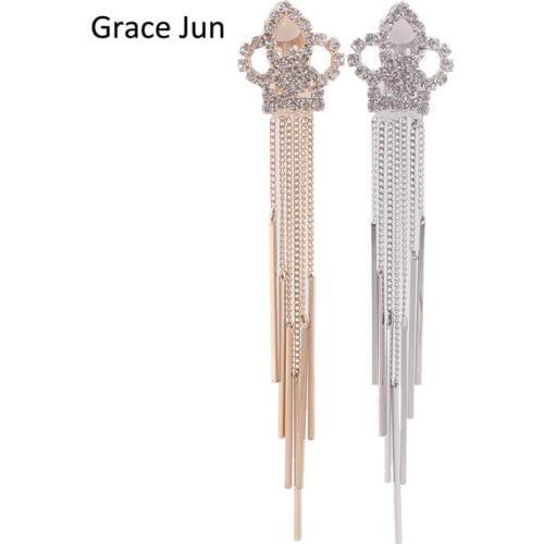 6 Colors Choose Bridal Heart Crown Water Drop Tassels Rhinestone Clip on Earrings Non Piercing Wedding Jewelry No Hole Ear Clip