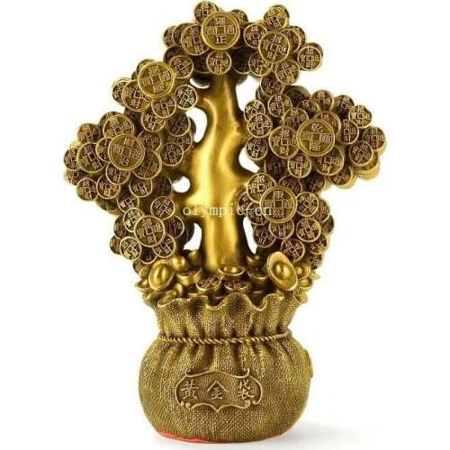 8'' brass copper auspicious good fortune treasure pachira macrocarpa money tree