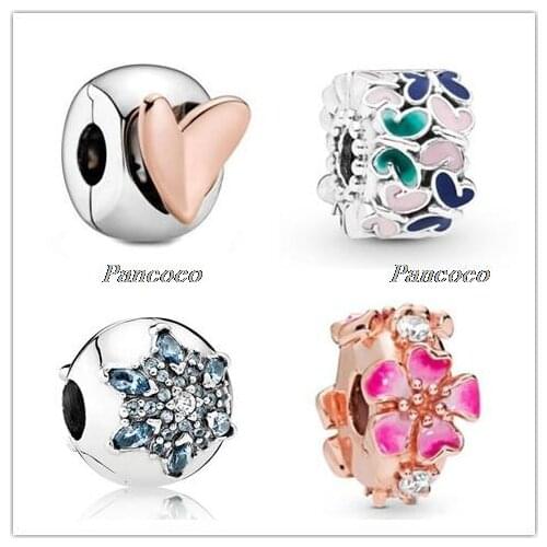 925 Sterling Silver Bead Charm Rose Peach Blossom Flower Clip Stopper Beads Fit Pandora Bracelet & Necklace Diy Jewelry