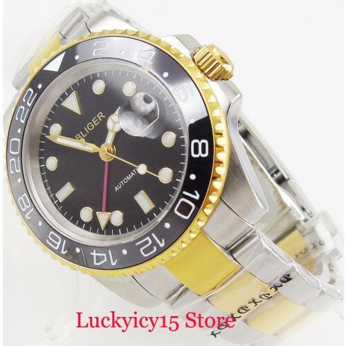 Automatic Mens Watch Logo/Nologo Dial Gold Plated Sapphire Glass 40mm GMT Function Ceramic Bezel Stainless Steel Strap