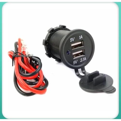 Dual USB Car charger Socket With LED light And Wire Cable Power 2 Port Universal For Mobile Phone Dustproof And Waterproof Car