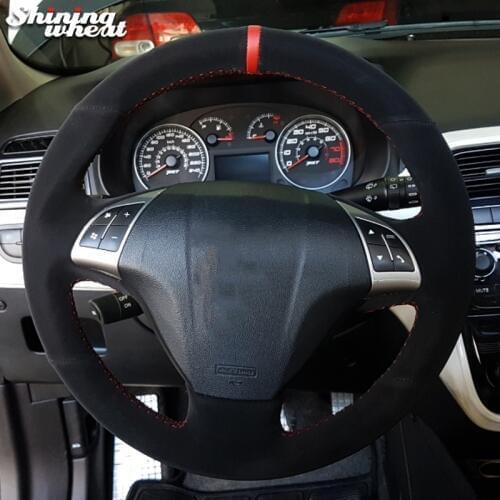 Shining wheat Black Suede Red Marker Car Steering Wheel Cover for Fiat Bravo 2007-2015 Doblo 2010-2015 Opel Combo 2012