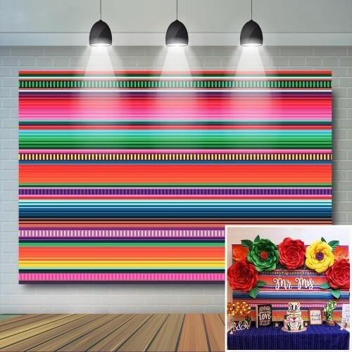 Colored Stripes Fiesta Backdrop Cinco De Mayo Mexican Festival Photography Background Fiesta Birthday Event Party Banner Decor
