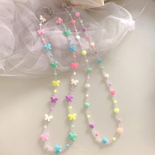 Children Colorful Beaded Mask Chain Eyeglasses Lanyards For Girls Butterfly Heart Eyewear Masks Holder Neck Strap Anti-lost Rope
