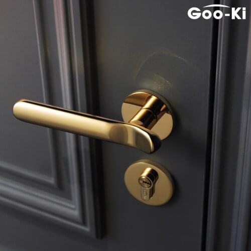 Goo-KI Modern Silent Door Lock Bedroom Door Handle with Lock Interior Security Door Handle Lock Cylinder Security Mute Door Lock