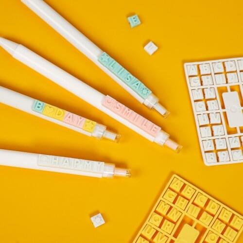 JIANWU 2Pcs/Set Stitching Letters Funny Pens 0.5mm Creativity DIY Gel Pen Press Ballpoint Pen For Writing Stationery Supplies