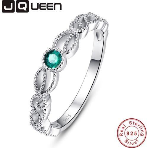 JQUEEN Green Spinel Openwork flower White Zircon Rings For Women Silver Ring 925 Jewelry Pave Setting Crystal Jewelry