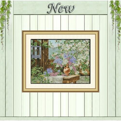 Flowers full of garden painting counted printed on canvas DMC 14CT 11CT DIY Cross Stitch chinese Embroidery kits Needlework Sets
