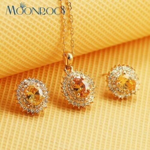 MOONROCY Free Shipping fashion Cubic Zirconia crystal necklace and earrings Crystal Jewelry set Rose Gold Color for women