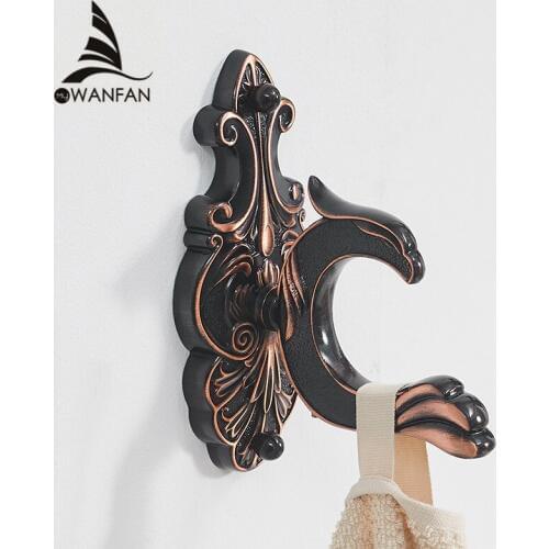 Robe Hooks European Style Brass Black Hangers For Clothes Towel Rack Clothes Hook Home Decoration Bathroom Hardware Set WF-88801