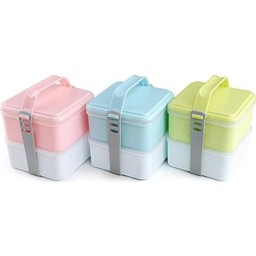 1.4L Square Stackable Food Container With Handle, Microwave Bento Box with Chopsticks Spoon for Adults Children