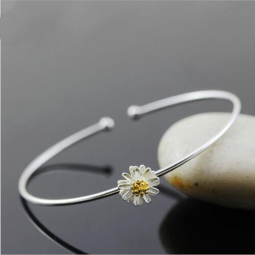 Personality Fashion New Beautiful Sun Flower Bangles 925 Sterling Silver Jewelry Small Fresh Daisy Female Gift Bracelets SB33