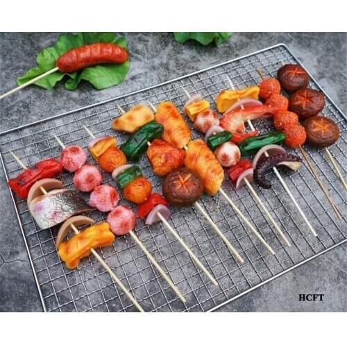 Fake food store shop decoration pork chicken beef fish shrimp mutton crab meat ball Roast string kebabs kabob skewers model