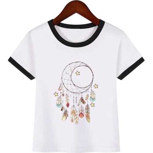 Lovely kids dreamcatcher t shirt summe childrens clothes white short sleeve girls t-shirt top tee cute camisetas streetwear