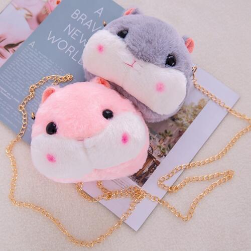 Cute hamster Animal Plush crossbody Funny Long Belt hamster Crossbody Handbag Children Like gift for kids