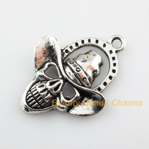 Fashion 8 New Pendants Halloween Skull Tibetan Silver Color Charms 29x39mm