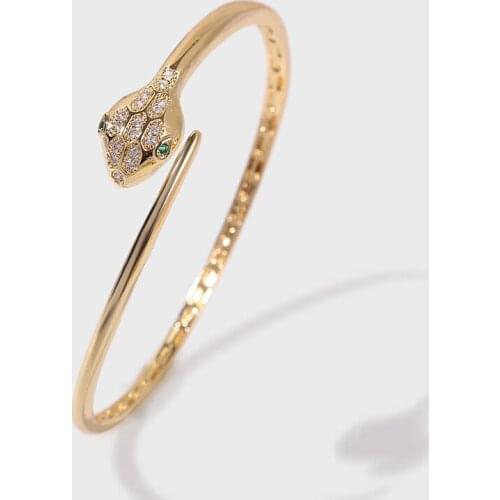 Punk Style Fashion Female Animal Snake Cuff Bracelet For Women High Quality Gold Color Copper Metal CZ Cubic Zirconia Bangles