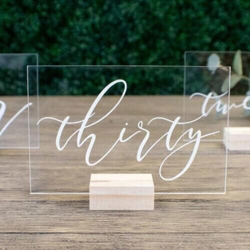 5"x5.5"Custom Wedding Table Numbers Sign Clear Acrylic Table Number with Wood Stand Personalized Modern Wedding Party Decoration