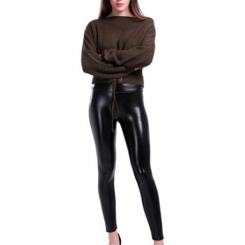 2021 New Leather Pencil Pants Women Black Slim Trousers Pants Lederhose Street Casual Chaparajos Outfit