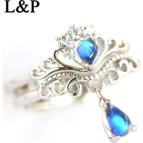 New Fashion Gemstone Ring For Women Girl,100% Silver Nepal Natural Moonstone Propose Rings Crown Fine Jewelry