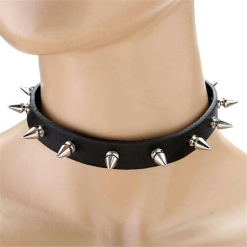 PiercingJ Black Leather Spike Studded Rivets Punk Gothic Choker Necklaces Adjustable Collar Necklace for Women Men