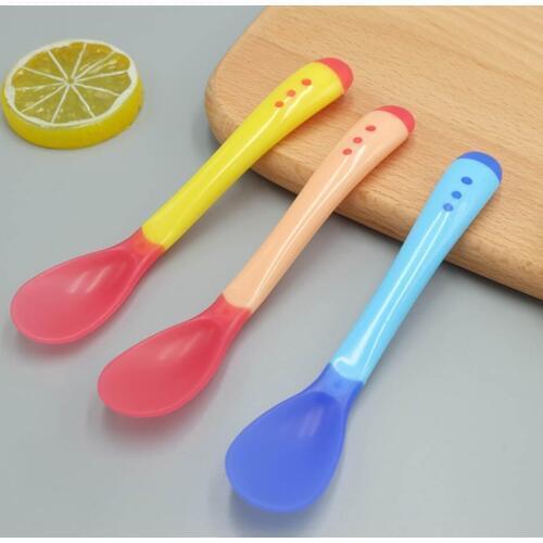 Toddlers Utensils Plastic Baby Spoons Infant Feeding Tool Heat Sensitive Kids Tableware