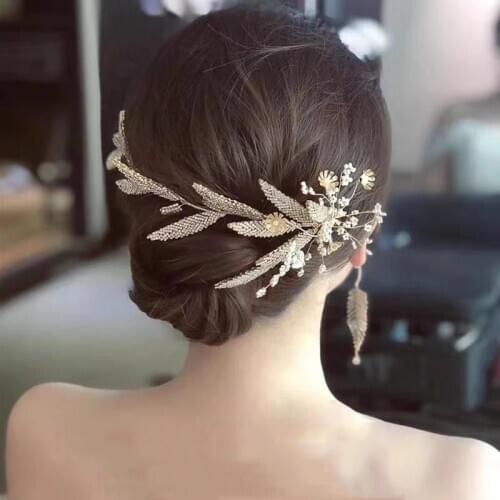 Branch-Shaped Bride Flower Headband Prom Headdress Wedding Hair Accessories Bride Inlaid Crystal Earrings Female Jewelry Set