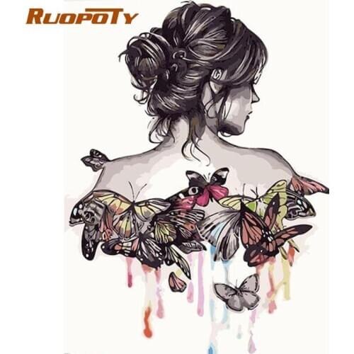 RUOPOTY Butterfly Girl Figure Painting By Numbers 40x50cm Framed Hand Painted Oil Paint By Number Acrylic Draw On Canvas Photo