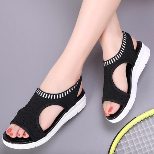 Women Sandals 2019 Fashion Mesh Summer Shoes Flats Platform Breathable Elastic band sandals Casual Women Shoes big size 35-45