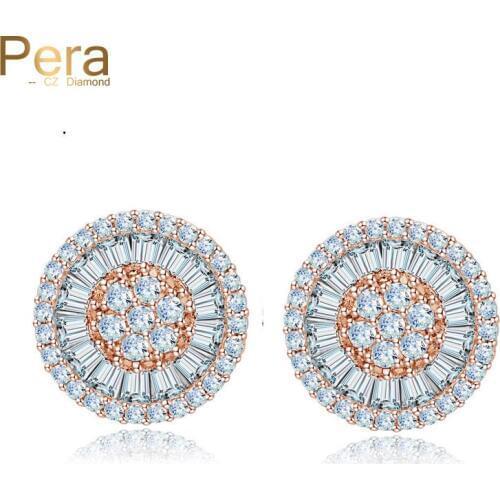 Pera Fashion Ladies Big Round Cute Stud Earrings For Jewelry Accessories Full Cubic Zirconia Setting With Rose Gold Color E246