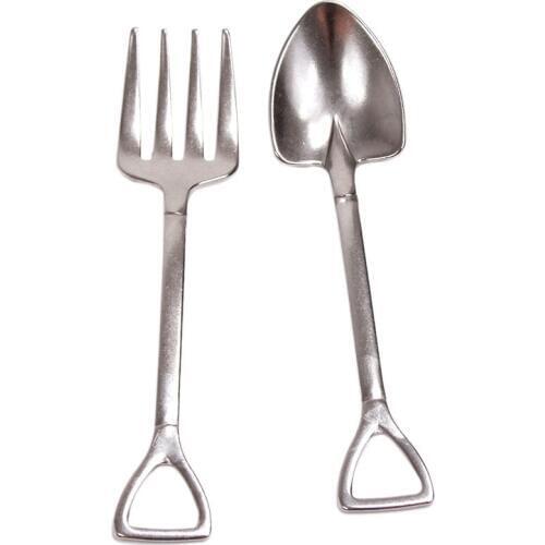 1pcs Shovel Spoons+1pcs Shovel Fork Flatware Travel Sets Stainless Steel Metal Dessert Fruit Spoon Child Kids Dinnerware Gift