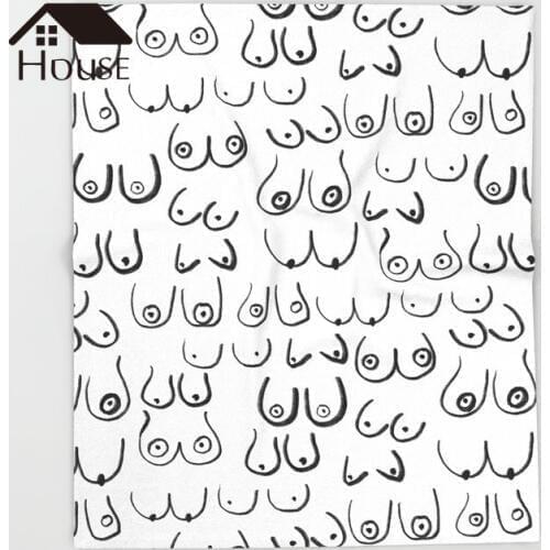 BIGHOUSES Throw Blanket Boobs Pattern - Black and White Line Drawing Life Drawing Feminine Art Warm Microfiber Blanket