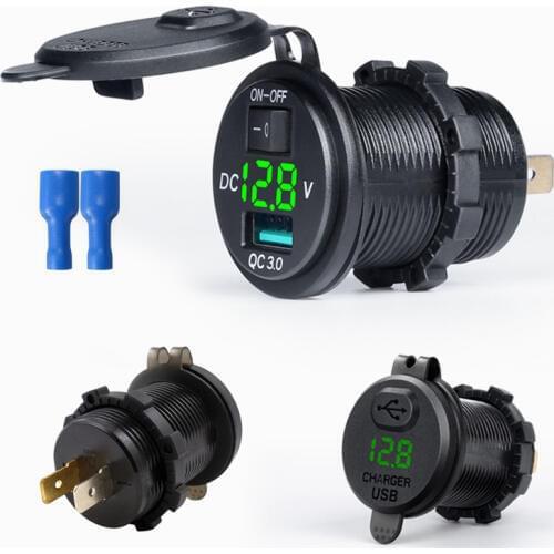 DIY Quick Charge QC 3.0 Waterproof USB Car Charger LED Voltmeter Switch 12-24V 18W For Car Marine Boat Rv Truck Camper Mobiles